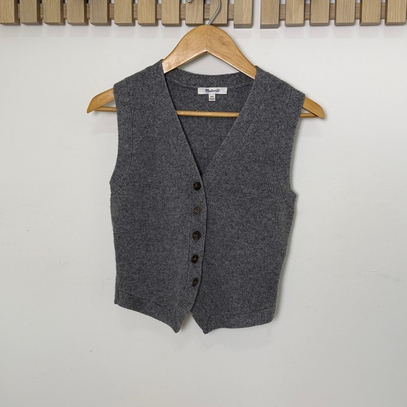 Madewell Gray V Neck Sleeveless Sweater Vest Size XXS EUC - Picture 2 of 9